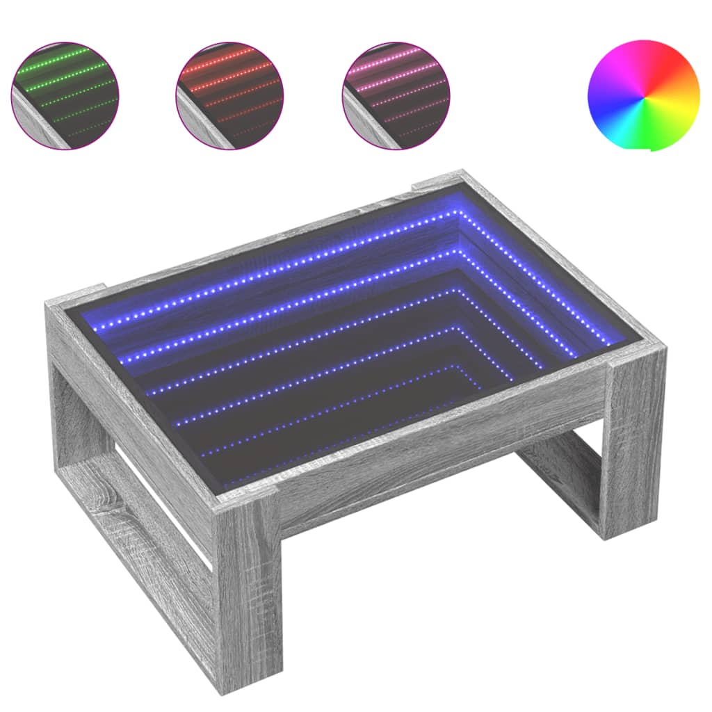 Tavolino da Salotto con LED Infinity Grigio Sonoma 70x53x30 cm 847635