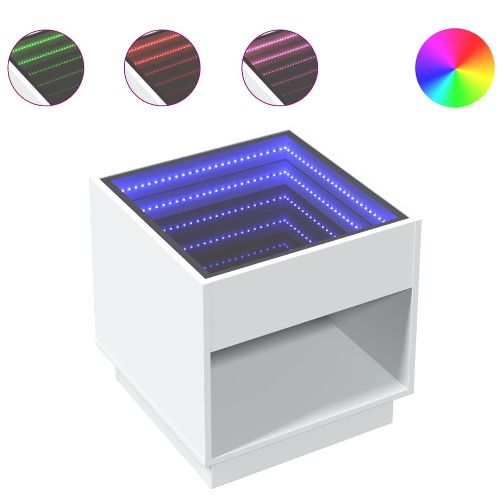 vidaXL Tavolino da Salotto con LED Infinity Bianco 50x50x50 cm