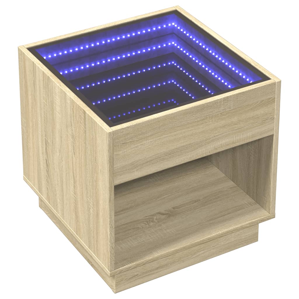 vidaXL Tavolino da Salotto con LED Infinity Rovere Sonoma 50x50x50 cm