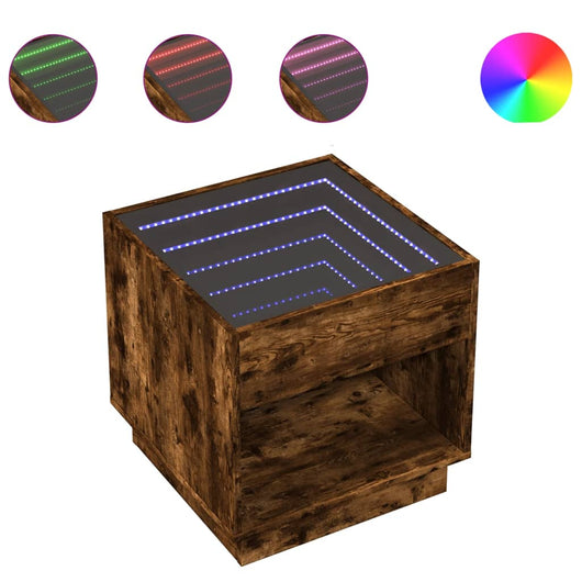 Tavolino da Salotto con LED Infinity-Tavolino da soggiorno Rovere Fumo 50x50x50 cm