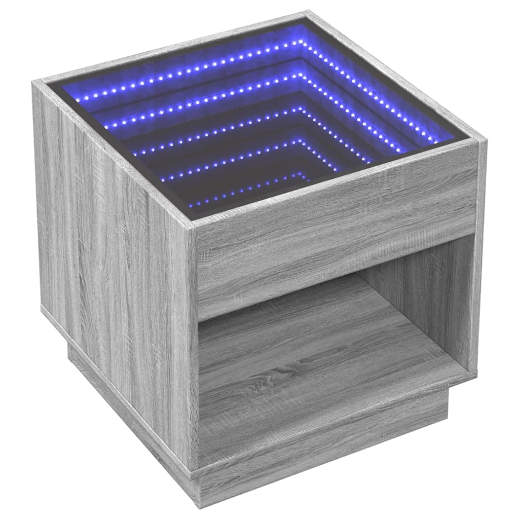 Tavolino da Salotto con LED Infinity-Tavolino da soggiorno Rovere Sonoma 50x50x50 cm 945012