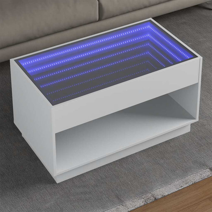Tavolino da Salotto con LED Infinity-Tavolino da soggiorno Bianco 90x50x50 cm