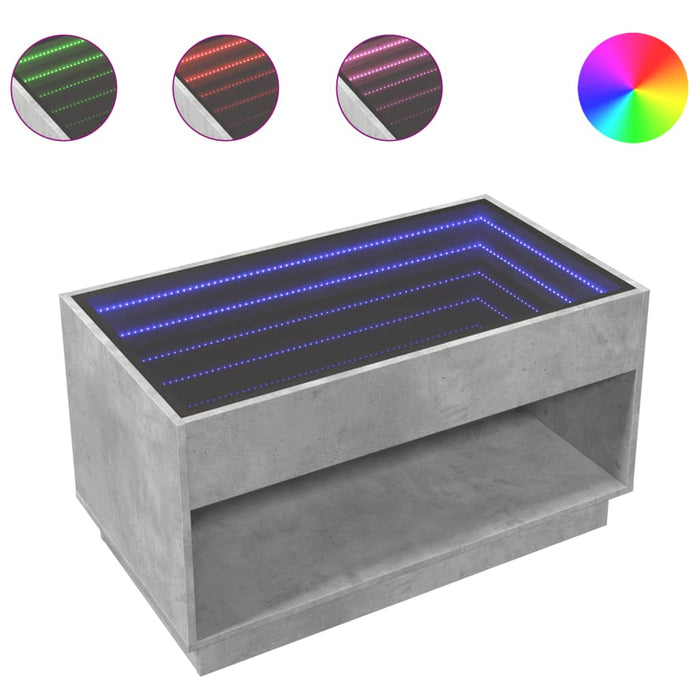 Tavolino da Salotto con LED Infinity Grigio Cemento 90x50x50 cm
