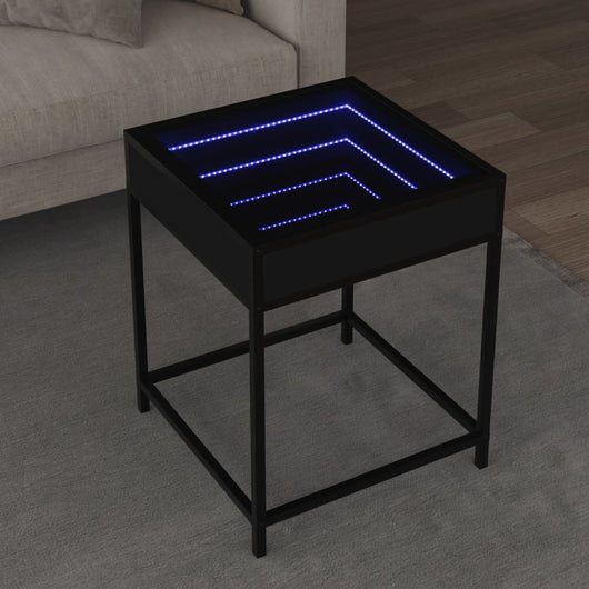vidaXL Tavolino da Salotto con LED Infinity Nero 40x40x51 cm