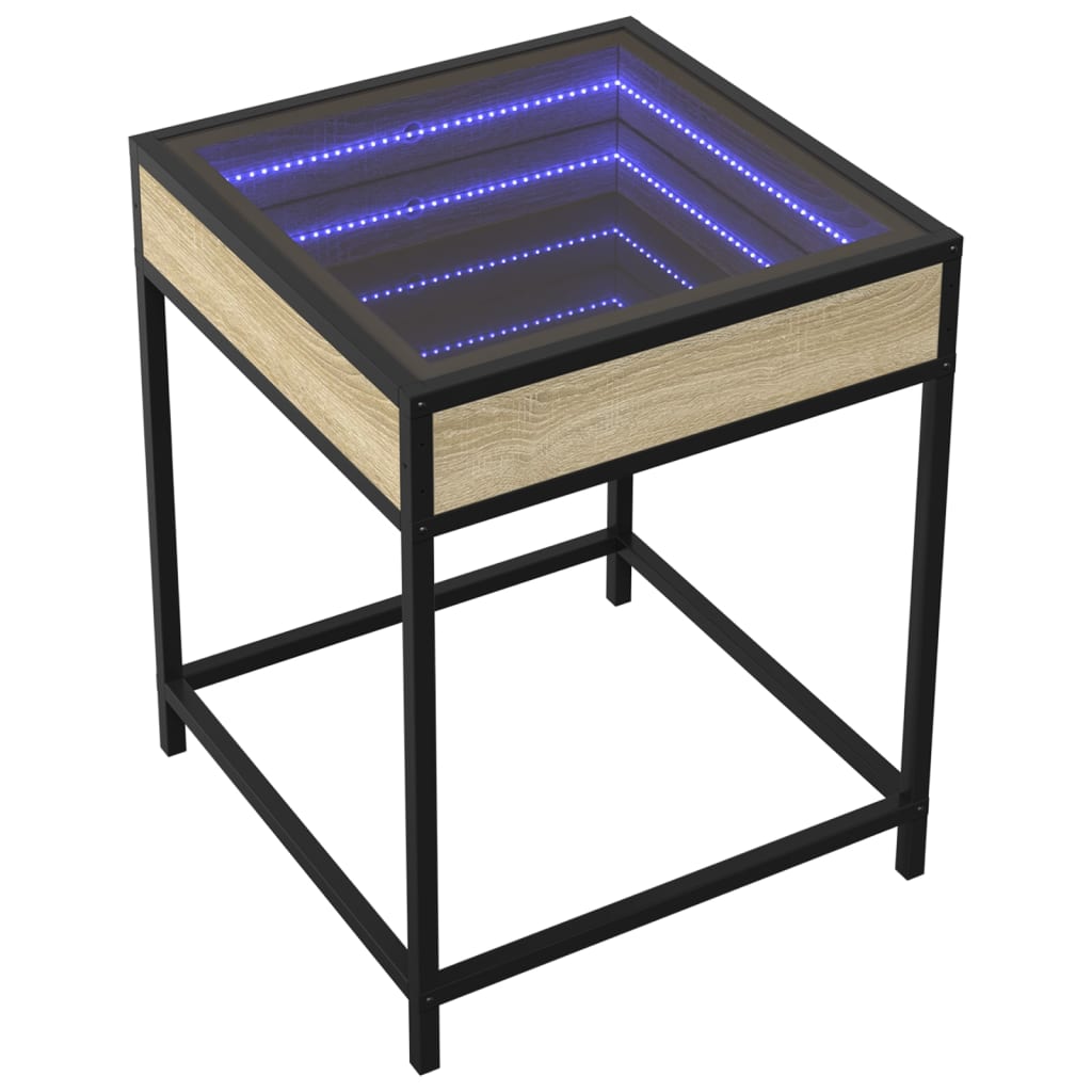 Tavolino da Salotto con LED Infinity-Tavolino da soggiorno Rovere Sonoma 40x40x51 cm 849259