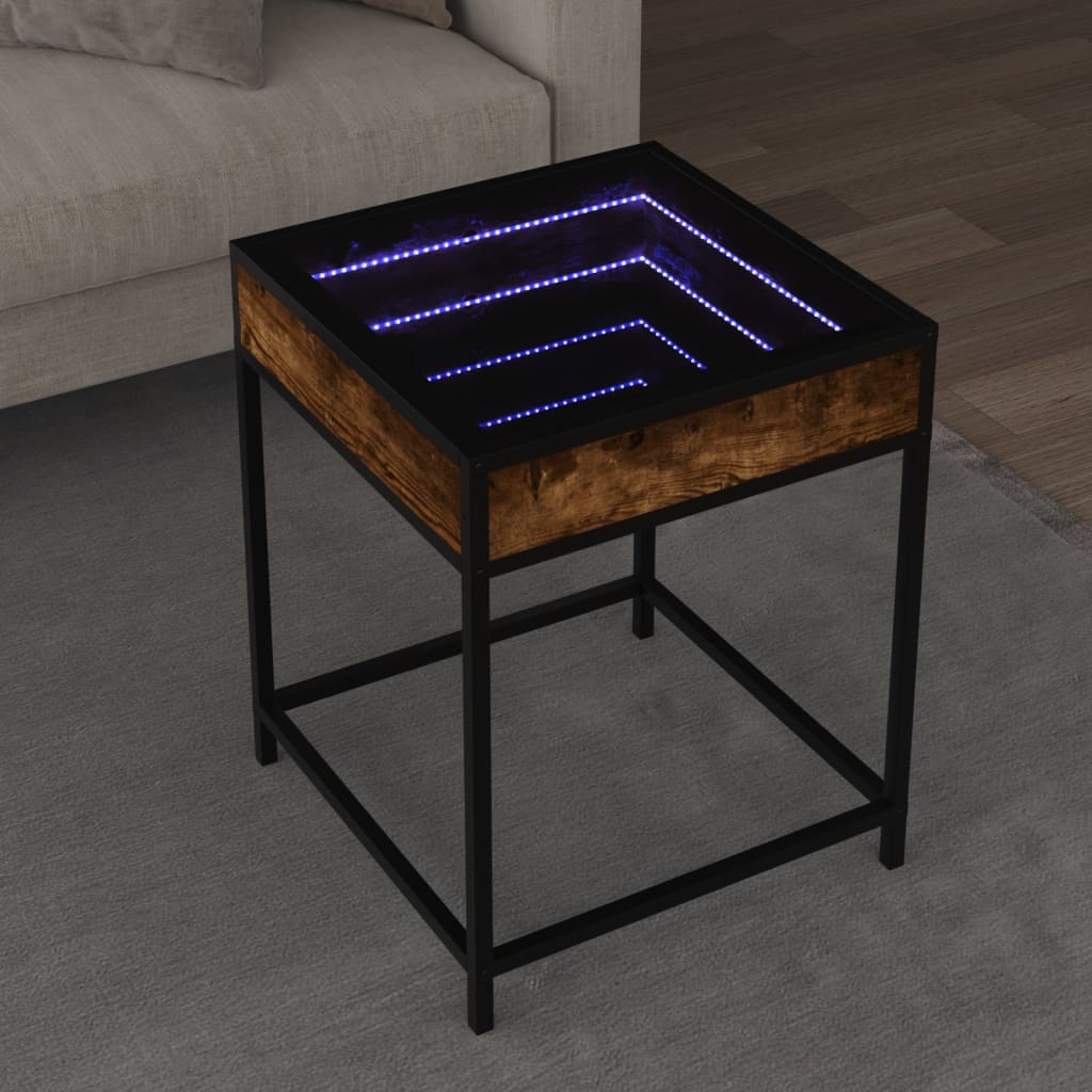 Tavolino da Salotto con LED Infinity-Tavolino da soggiorno Rovere Fumo 40x40x51 cm 927497