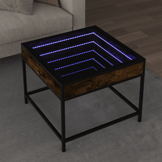Tavolino da Salotto con LED Infinity Rovere Fumo 50x50x41 cm 847679