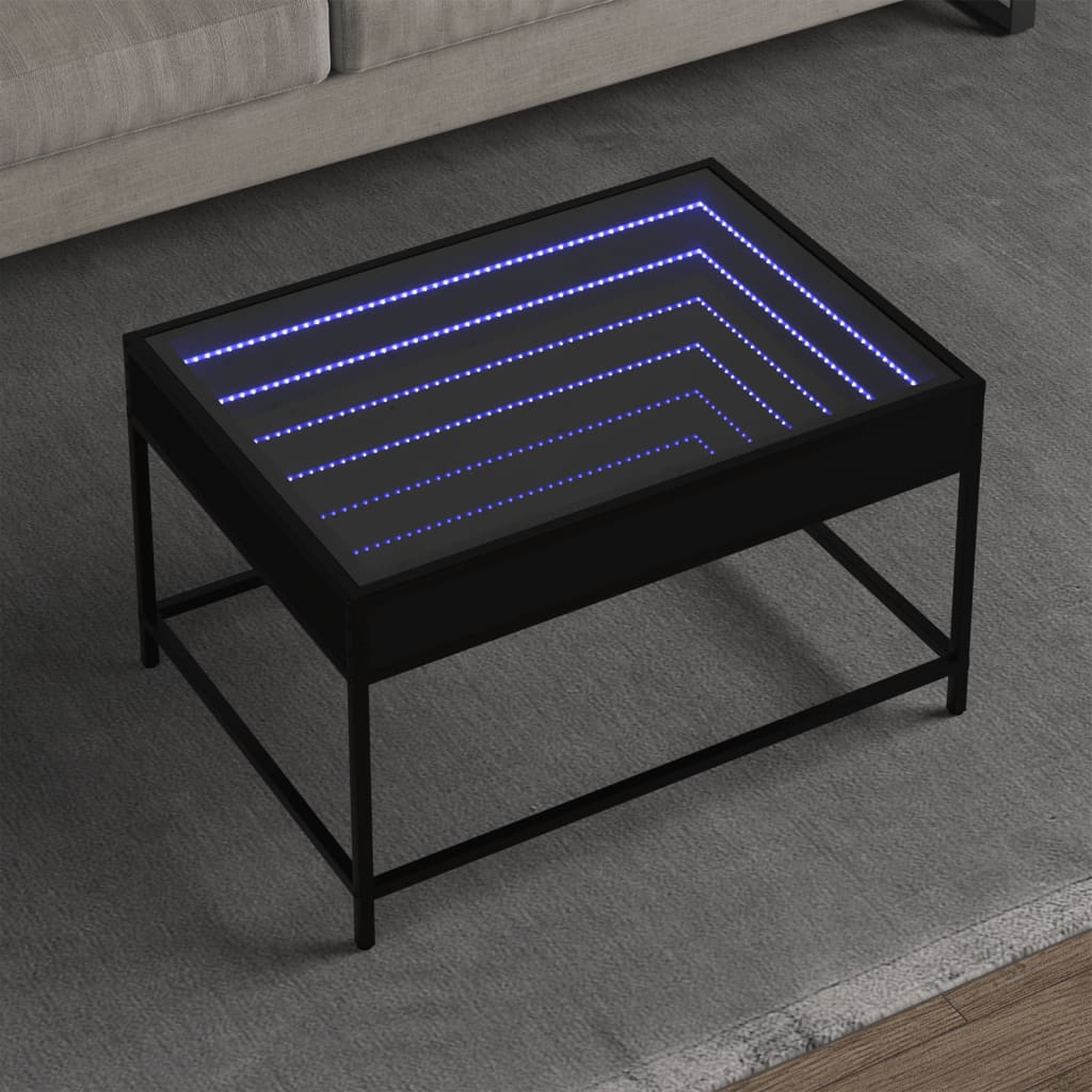 Tavolino da Salotto con LED Infinity Nero 70x50x41 cm 847682