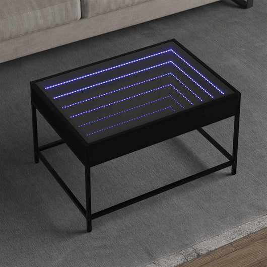 Tavolino da Salotto con LED Infinity-Tavolino da soggiorno Nero 70x50x41 cm