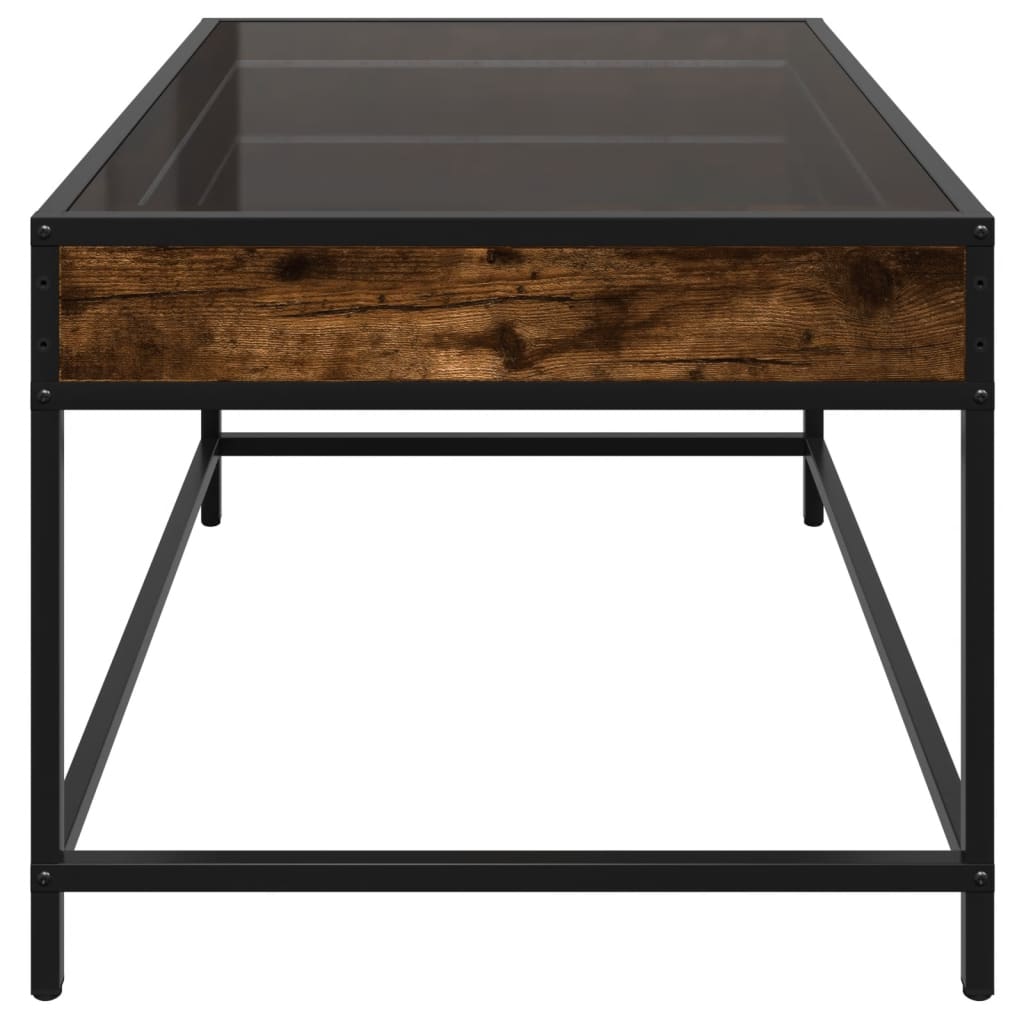 Tavolino da Salotto con LED Infinity-Tavolino da soggiorno Rovere Fumo 70x50x41 cm