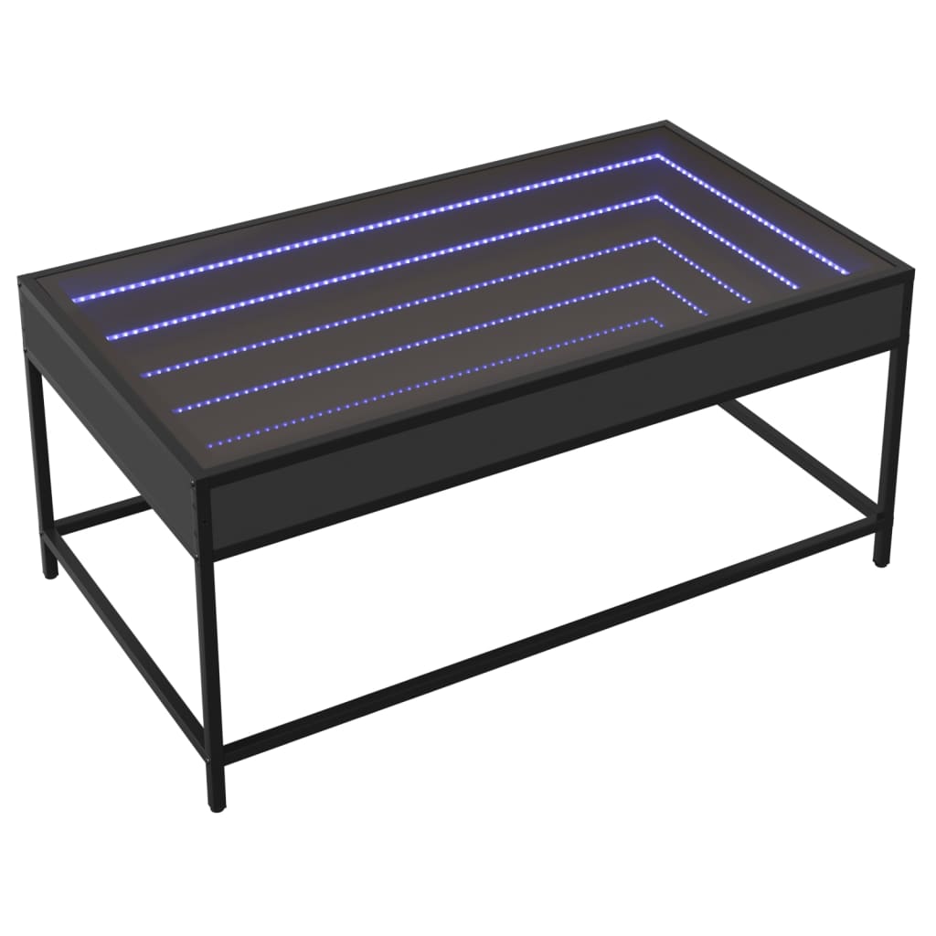 Tavolino da Salotto con LED Infinity-Tavolino da soggiorno Nero 90x50x41 cm