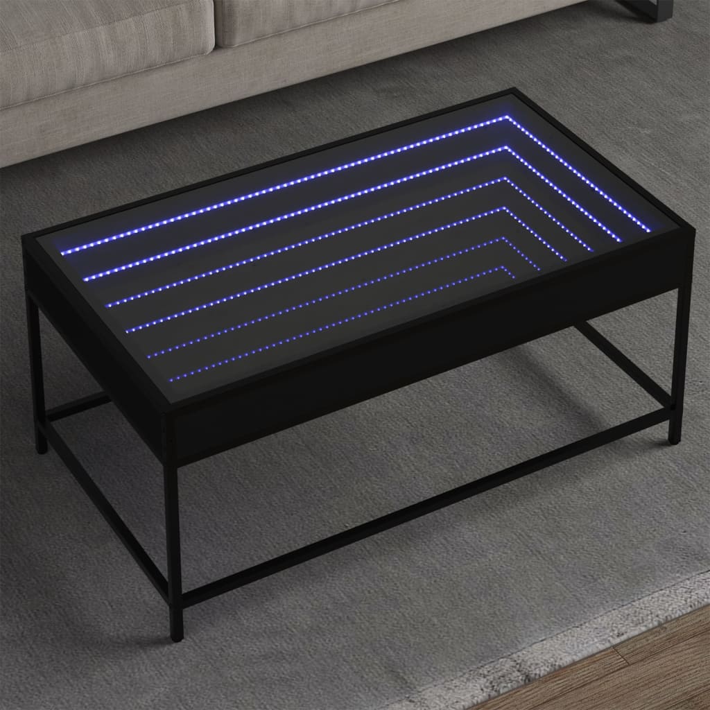 vidaXL Tavolino da Salotto con LED Infinity Nero 90x50x41 cm