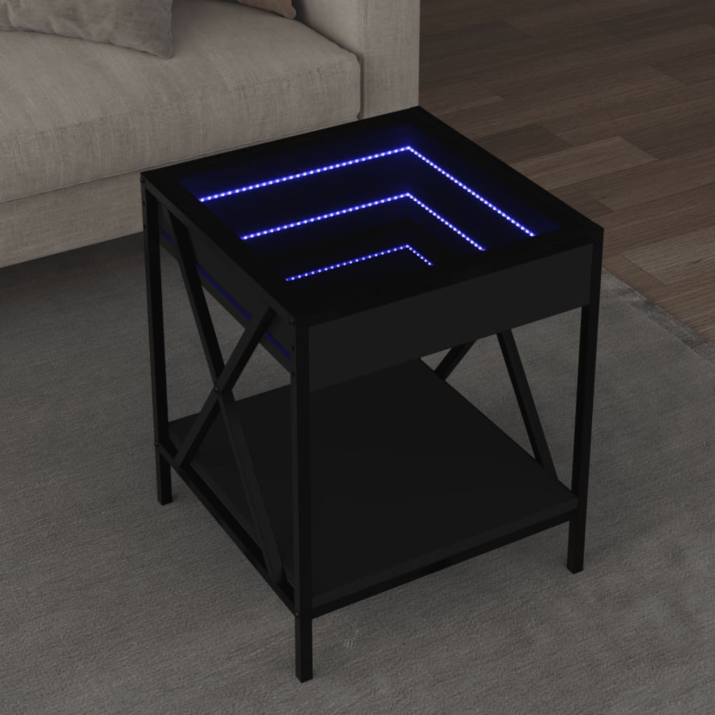 Tavolino da Salotto con LED Infinity Nero 40x40x49 cm 847692