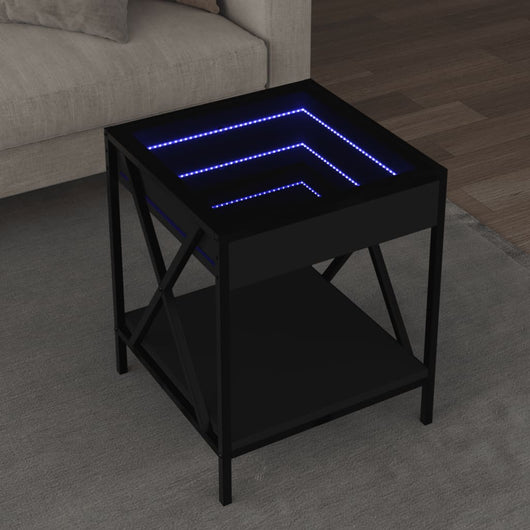 Tavolino da Salotto con LED Infinity-Tavolino da soggiorno Nero 40x40x49 cm