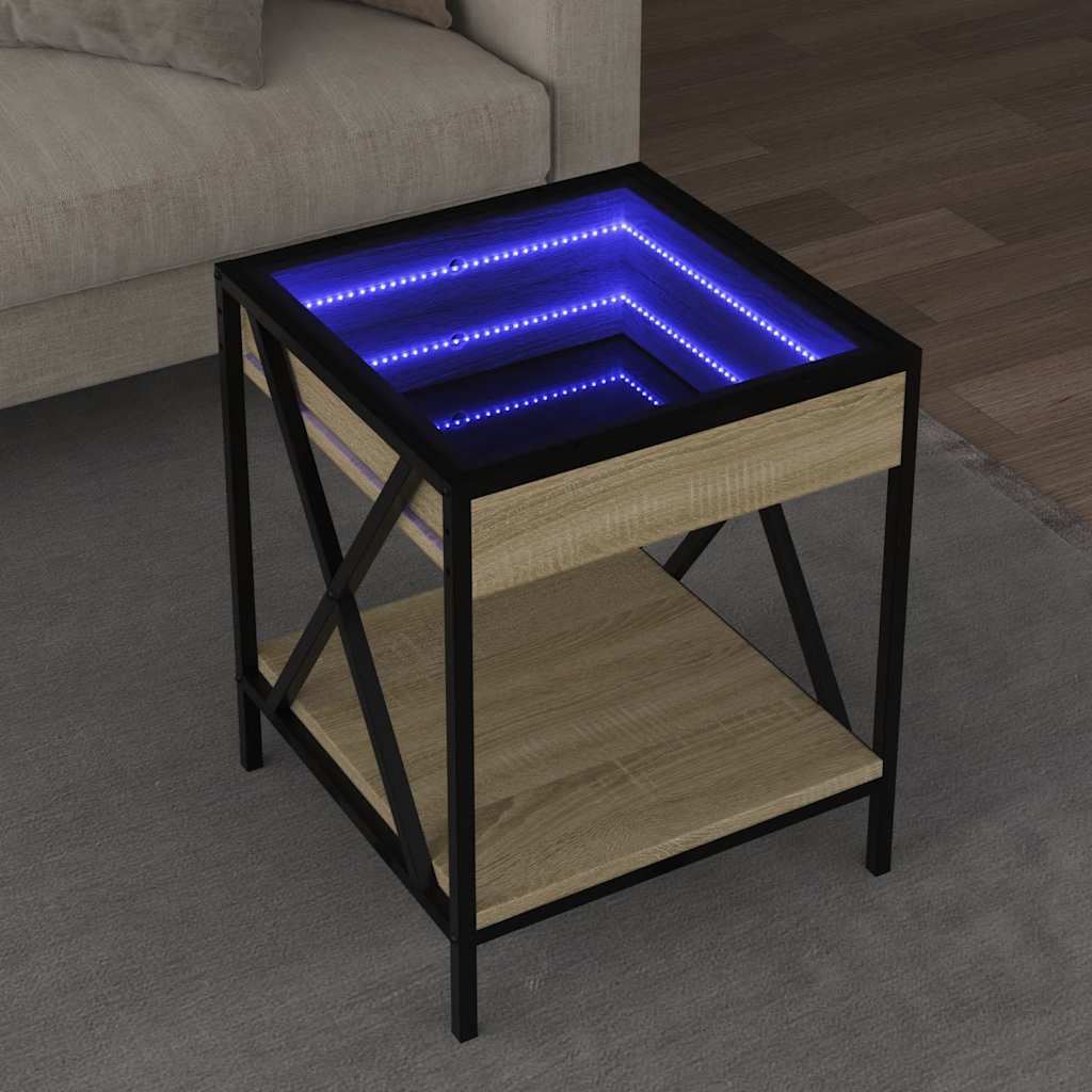 Tavolino da Salotto con LED Infinity-Tavolino da soggiorno Rovere Sonoma 40x40x49 cm
