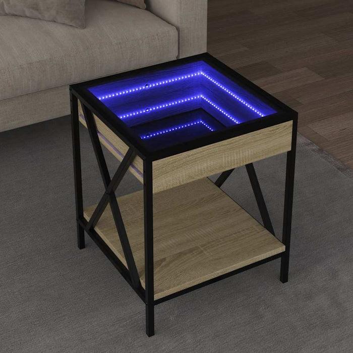 Tavolino da Salotto con LED Infinity-Tavolino da soggiorno Rovere Sonoma 40x40x49 cm