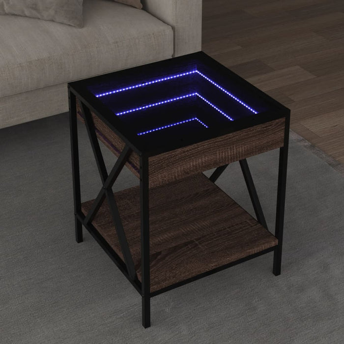 Tavolino da Salotto con LED Infinity-Tavolino da soggiorno Rovere Marrone 40x40x49 cm