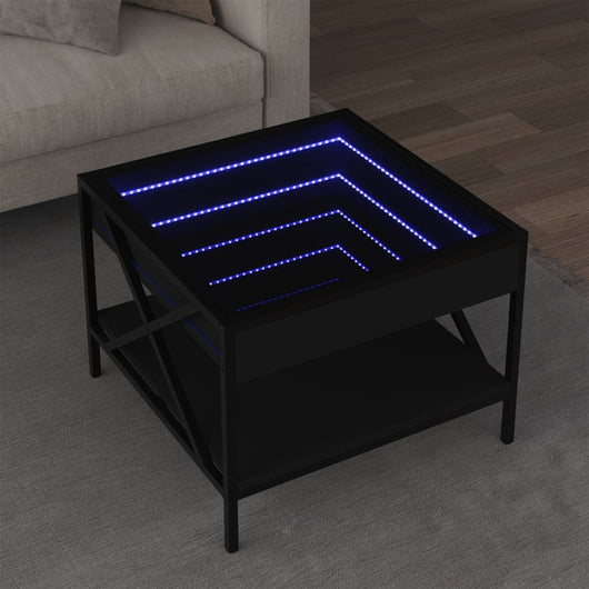 Tavolino da Salotto con LED Infinity-Tavolino da soggiorno Nero 50x50x38 cm