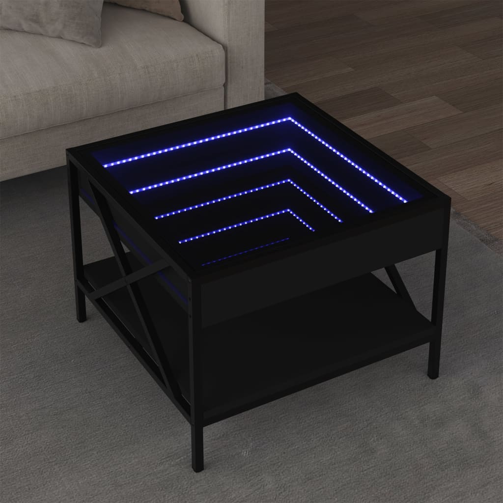 Tavolino da Salotto con LED Infinity Nero 50x50x38 cm 847697