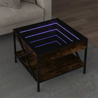 Tavolino da Salotto con LED Infinity-Tavolino da soggiorno Rovere Fumo 50x50x38 cm