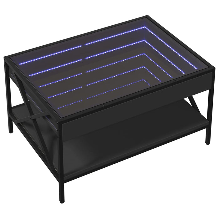 Tavolino da Salotto con LED Infinity-Tavolino da soggiorno Nero 70x50x38 cm