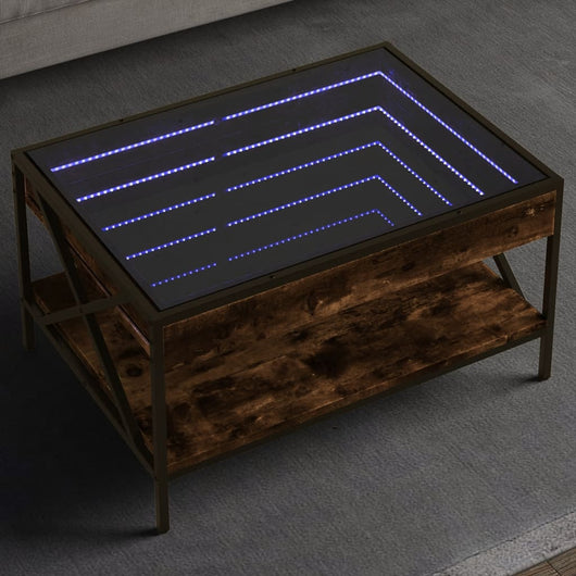 Tavolino da Salotto con LED Infinity-Tavolino da soggiorno Rovere Fumo 70x50x38 cm