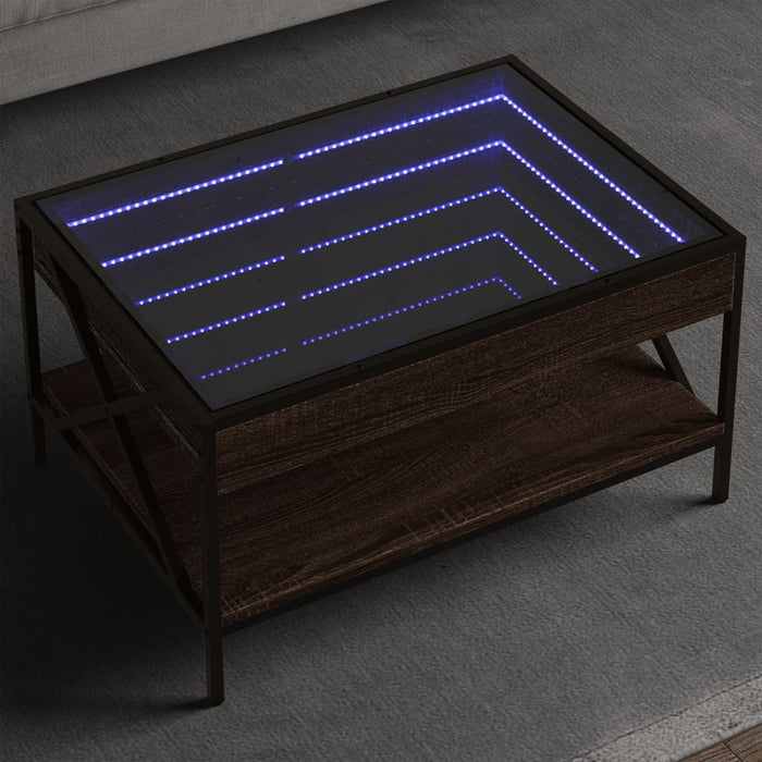 Tavolino da Salotto con LED Infinity-Tavolino da soggiorno Rovere Marrone 70x50x38 cm