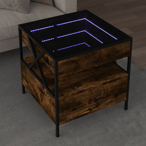 Tavolino da Salotto con LED Infinity-Tavolino da soggiorno Rovere Fumo 50x50x51 cm