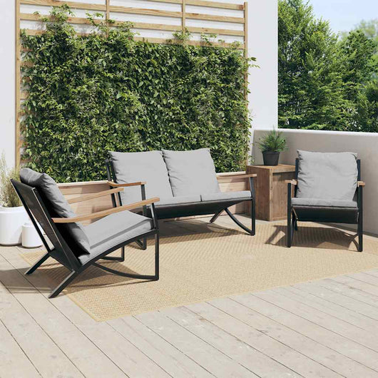 Set Mobili da Balcone 3 pz con Cuscini Nero in Acciaio 3283637