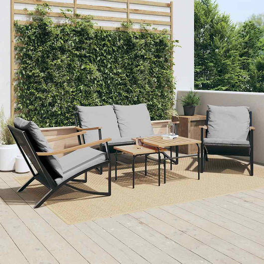 vidaXL Set Mobili da Balcone 5 pz con Cuscini Nero in Acciaio