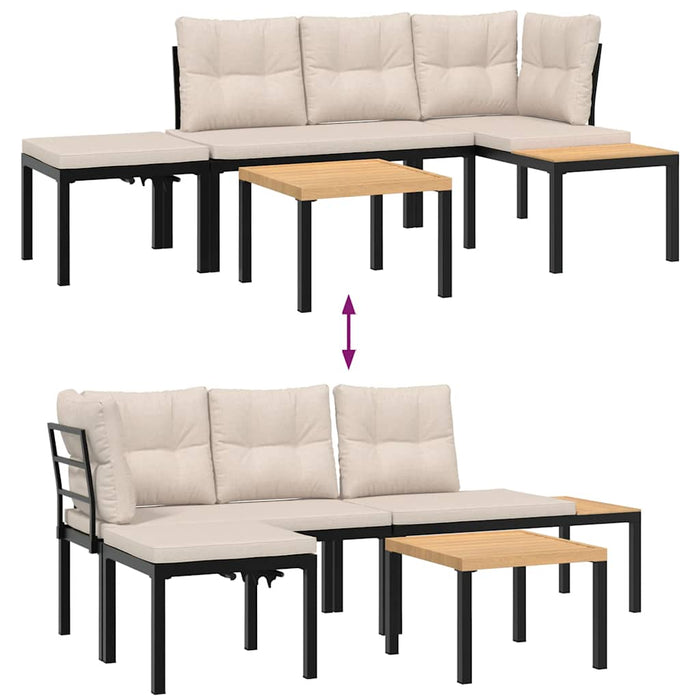 Set Panche Giardino Cuscini 4pz Nero Acciaio Verniciato Polvere 3283639