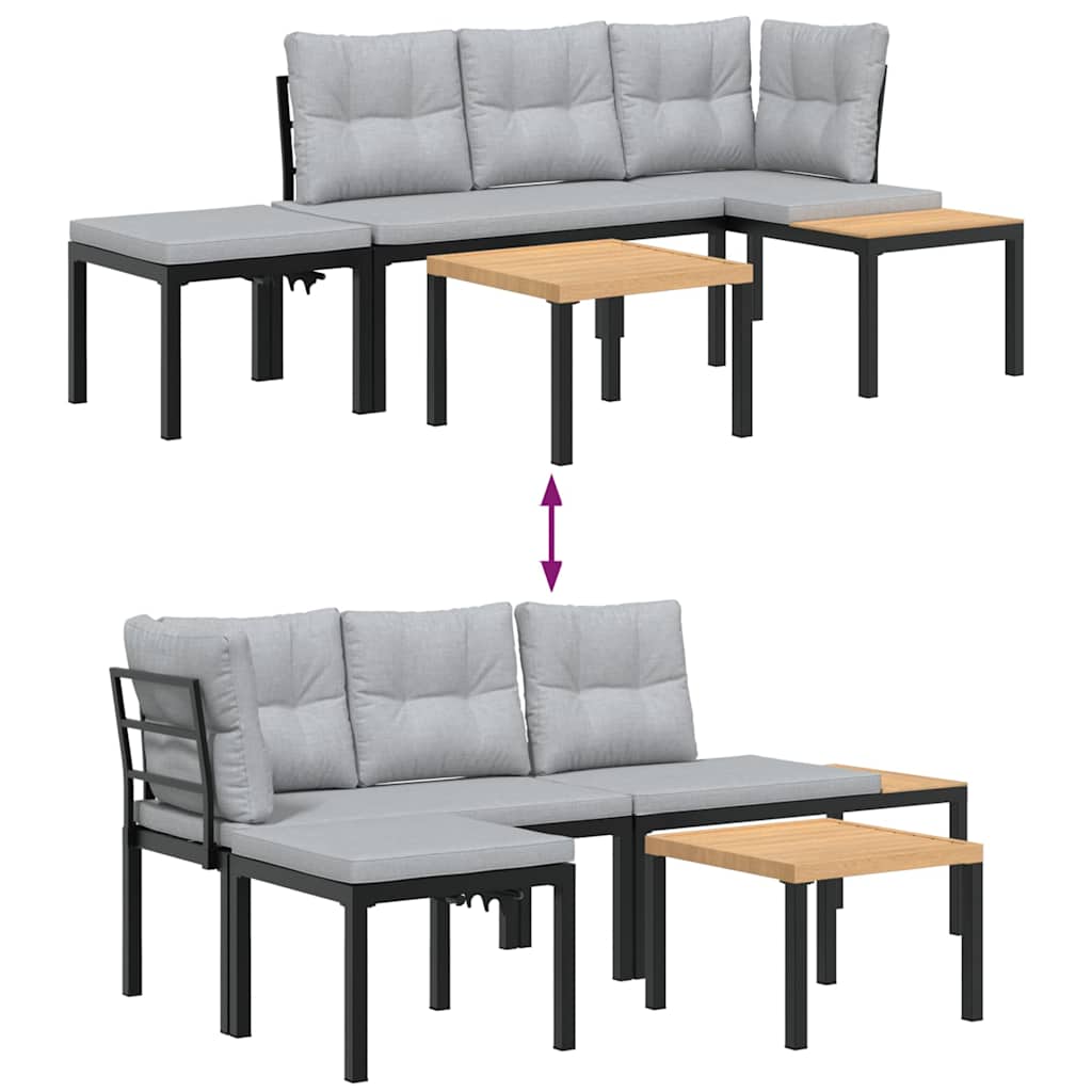 Set Panche Giardino Cuscini 4pz Nero Acciaio Verniciato Polvere