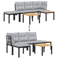 Set Panche Giardino Cuscini 4pz Nero Acciaio Verniciato Polvere