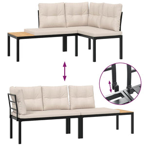 Set Panche Giardino Cuscini 3pz Nero Acciaio Verniciato Polvere