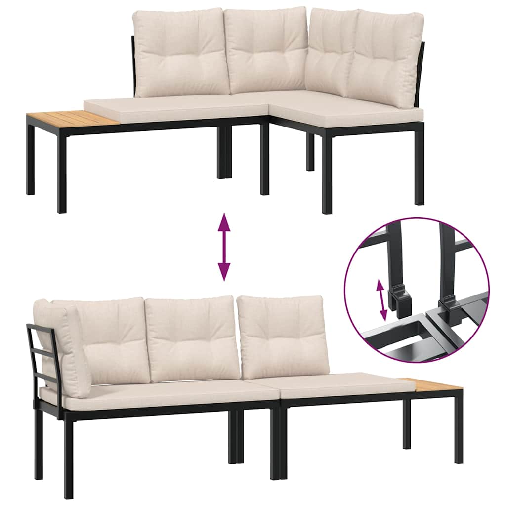 Set Panche Giardino Cuscini 3pz Nero Acciaio Verniciato Polvere 3283641