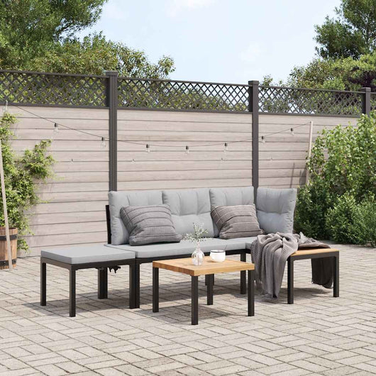 Set Panche Giardino Cuscini 3pz Nero Acciaio Verniciato Polvere 3283642