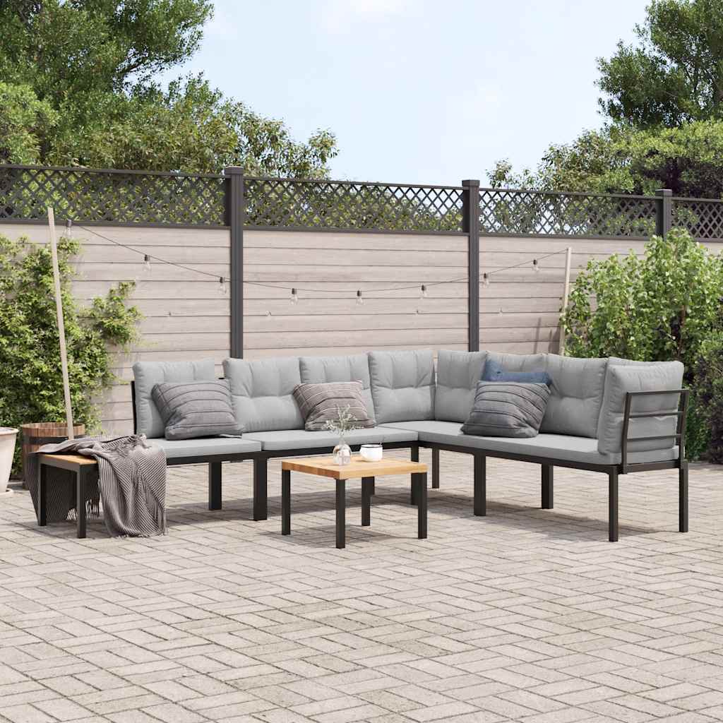vidaXL Set Panche Giardino Cuscini 5pz Nero Acciaio Verniciato Polvere