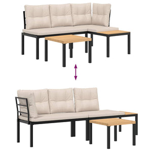 Set Panche Giardino Cuscini 3pz Nero Acciaio Verniciato Polvere 3283647