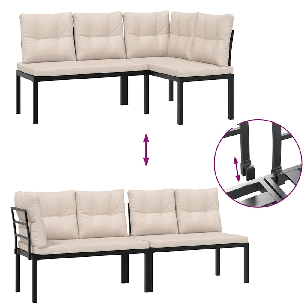 Divani Giardino con Cuscini 5pz Neri Acciaio Verniciato Polvere 3283659