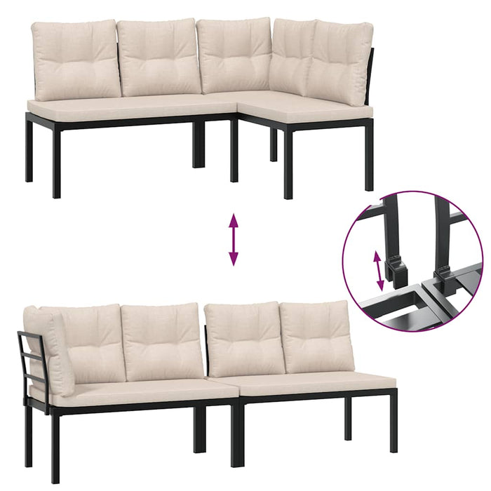 Divani Giardino con Cuscini 5pz Neri Acciaio Verniciato Polvere 3283659