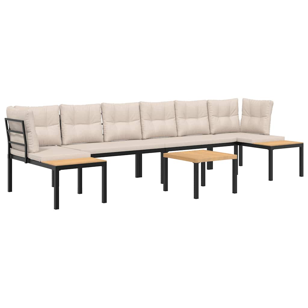 Divani Giardino con Cuscini 5pz Neri Acciaio Verniciato Polvere