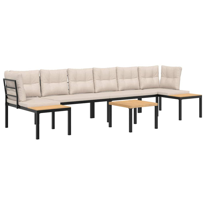 Divani Giardino con Cuscini 5pz Neri Acciaio Verniciato Polvere