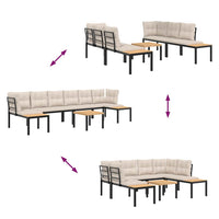 Divani Giardino con Cuscini 5pz Neri Acciaio Verniciato Polvere