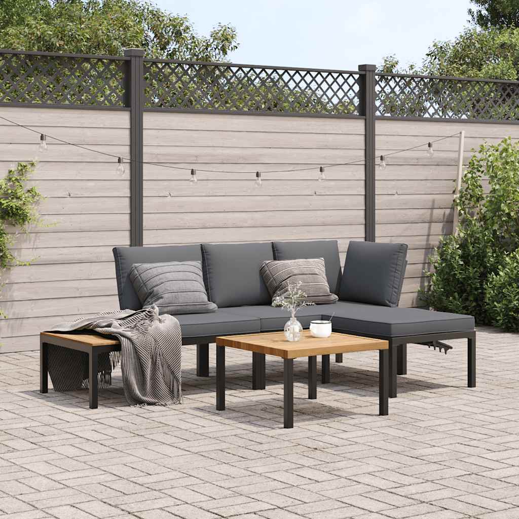 vidaXL Set Divani da Giardino 4 pz con Cuscini in Alluminio Nero
