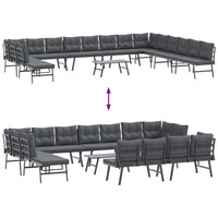 vidaXL Set Panche Giardino Cuscini 9pz Nere Acciaio Verniciato Polvere