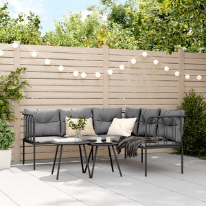 Set Divano da Giardino con Cuscini-Sofa da Giardino-Divanetto da esterno Nero Acciaio e Textilene 659223