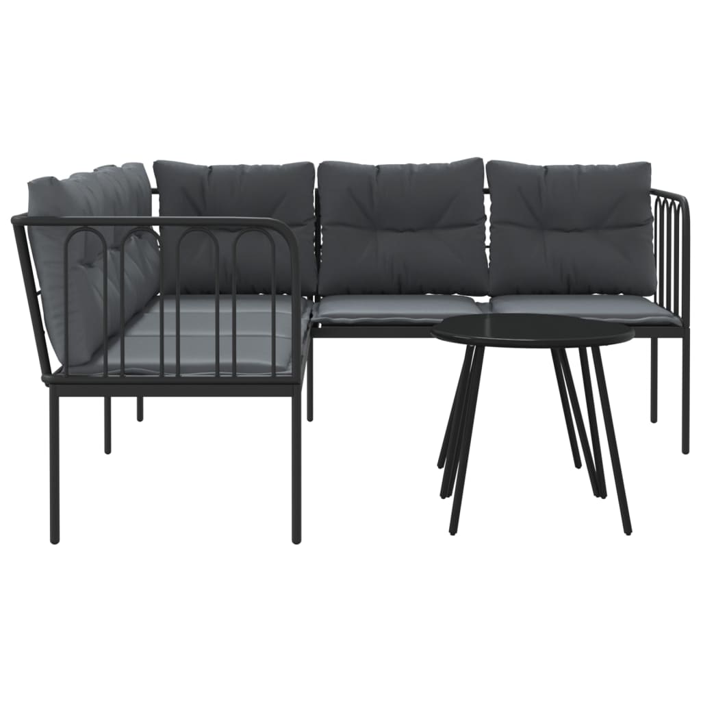 Set Divano da Giardino con Cuscini-Sofa da Giardino-Divanetto da esterno Nero Acciaio e Textilene 659223