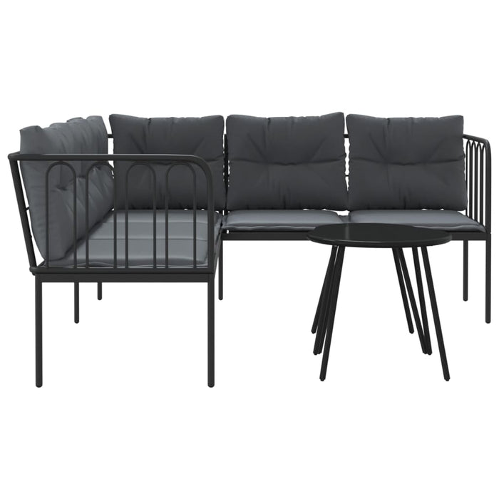 Set Divano da Giardino con Cuscini-Sofa da Giardino-Divanetto da esterno Nero Acciaio e Textilene 659223