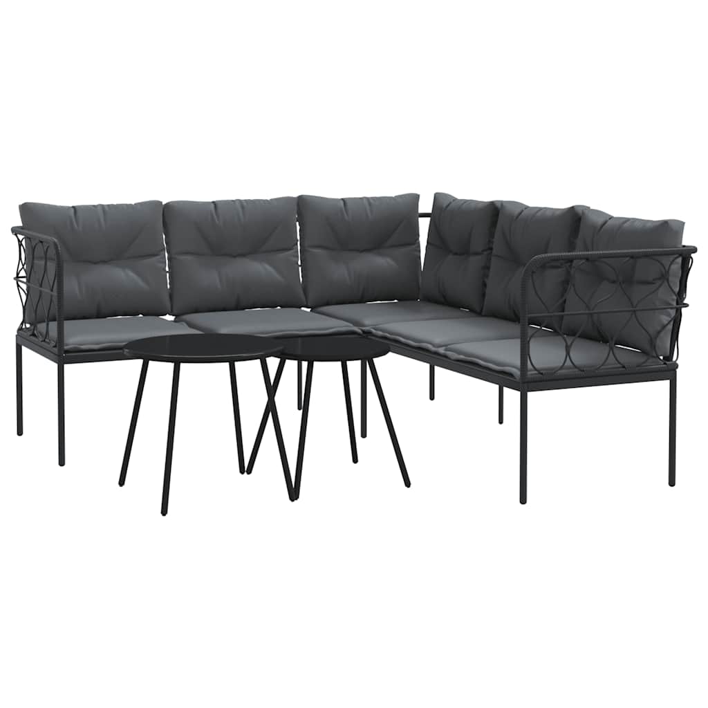 Set Divano da Giardino con Cuscini-Sofa da Giardino-Divanetto da esterno Nero Acciaio e Textilene 529004