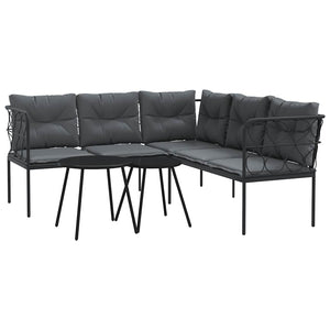 Set Divano da Giardino con Cuscini-Sofa da Giardino-Divanetto da esterno Nero Acciaio e Textilene 529004